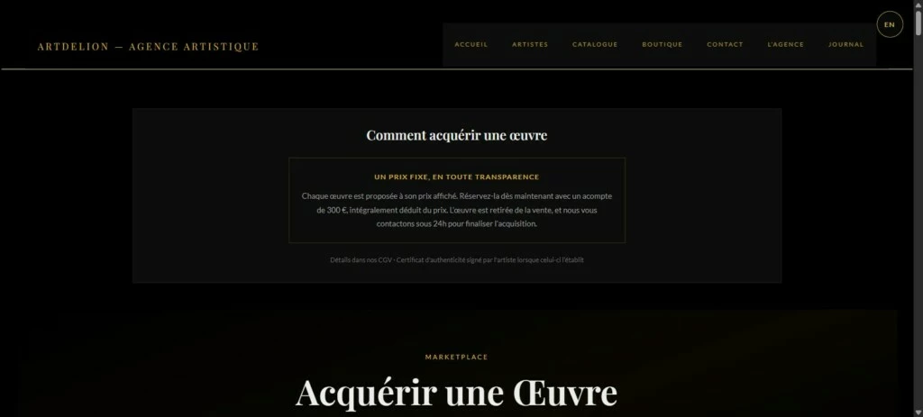 La boutique ARTDELION, conditions d’acquisition affichées